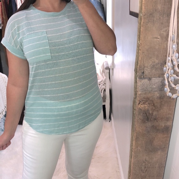 A New Day size medium blue green linen top - Picture 3 of 5